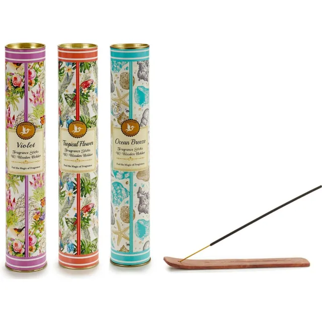 Barbesteyn Wierook set van 3 geuren - Met 3 gratis houten wierook houders - 30 stokjes van elk soort - Violet, Tropical Flower, Ocean Breeze - wierookset - wierookstokjes - geurstokjes