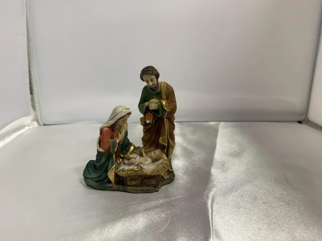 Dekoprojekt Kerststal Josef, Maria en kindeke Jezus Bruin, groen, beige