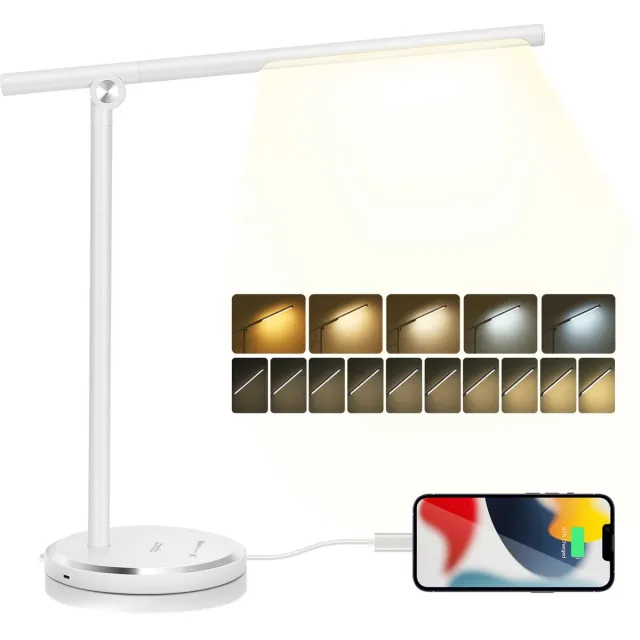 Aigostar Vince - Bureaulamp led dimbaar - 10 helderheidsmodi - 5 lichtkleuren - Opvouwbaar - USB Opladen - Smart Touch - Leeslamp - Tafellamp - Wit