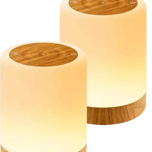 Glowy Nachtlampjes LED - Set van 2 - 9 x 14 cm - USB Oplaadbare Tafellampen - Warm Wit en RGB Kleuren - Touchbediening - Dimbaar - Timer 2 stuks