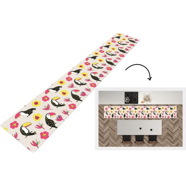 KitchenYeah Keukenloper - Keukenmat - Patronen - Vogel - Bloemen - Keuken vloerkleed Multicolor