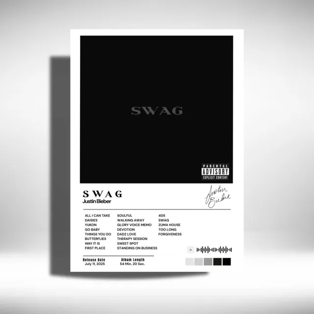 Luxe poster Justin Bieber - SWAG - Metalen Poster 30x40cm - album Zwart