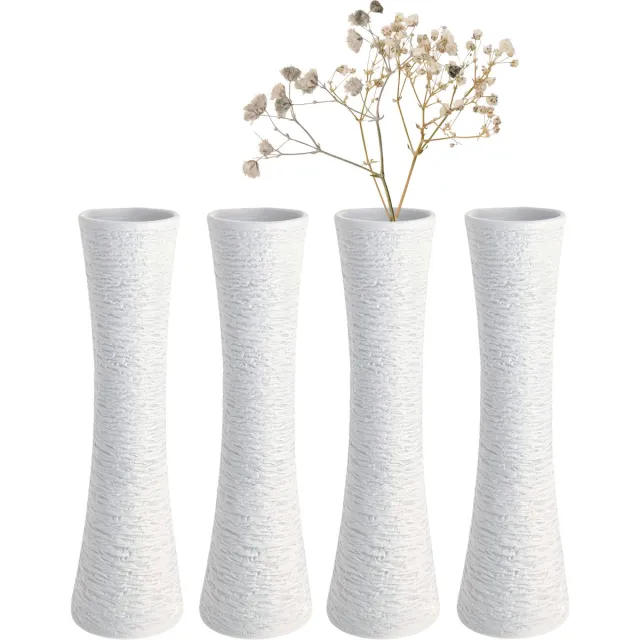 House of Husk Keramieke Vazen Set Klein - 4 Stuks - Bloemenvaas - Mini Stoneware Vaasjes - Decoratieve Woonaccessoires - Wit