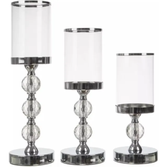Ruhhy Glamour Kaarsenhouder Set - 3 Maten - Kristal Versierd - Perfect voor Luxe Decoratie Transparant