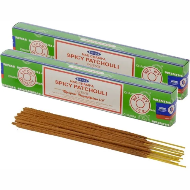 Satya Nag Champa wierrook stokjes Patchouli geur - 30x - Lichaam in balans - Meditatie - staafjes van 21 cm - 30 minuten Multi