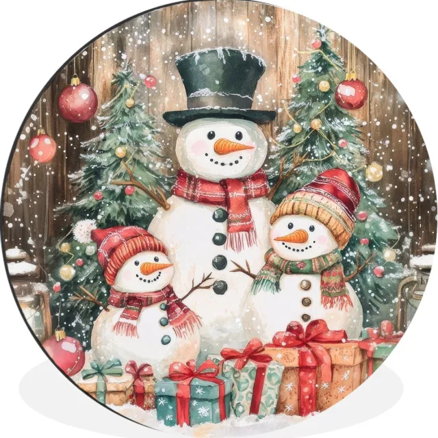 WallCircle Wandcirkel - Muurcirkel - Sneeuwpop - Familie - Kleurrijk - Aluminium - Dibond - 120x120 cm - Binnen en Buiten