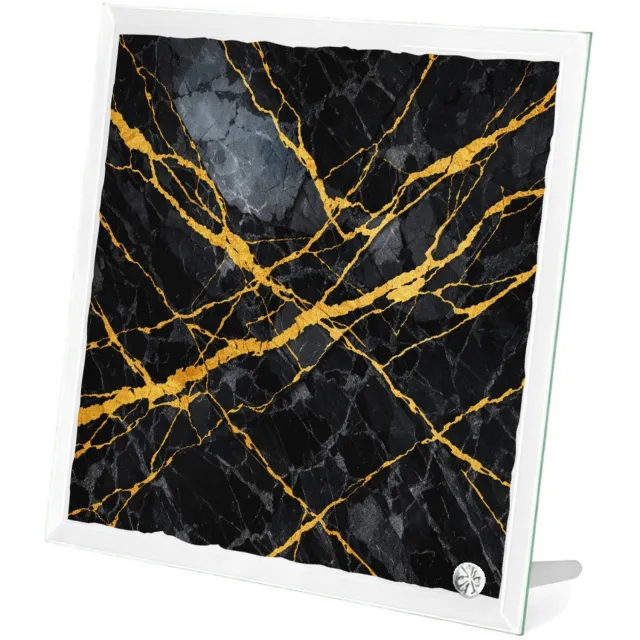 Mr Cadeautjes Glasframe 20 x 20 - design Luxe nachtelijke steentextuur met subtiele botanische glans | cadeau Wit
