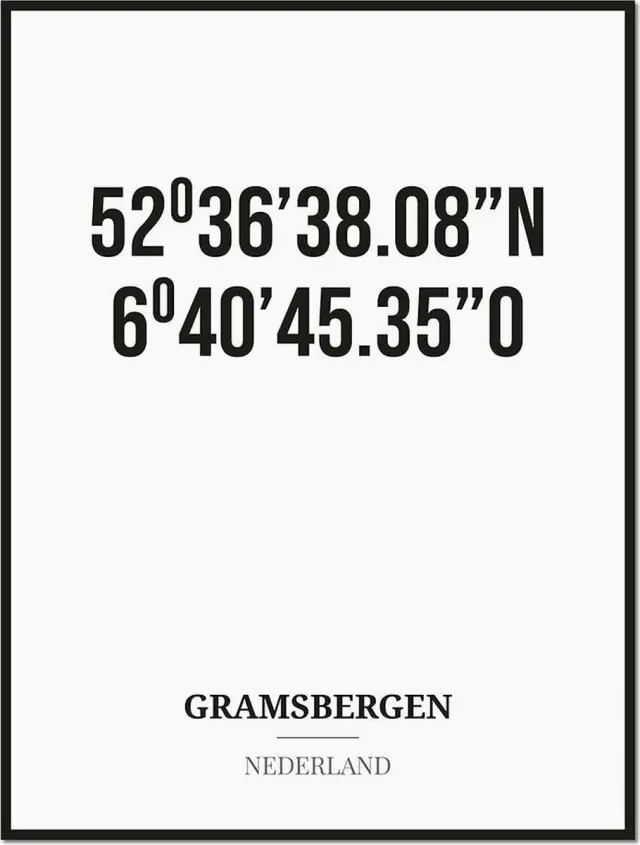 Studio216 Poster/kaart GRAMSBERGEN met coördinaten zwart, wit