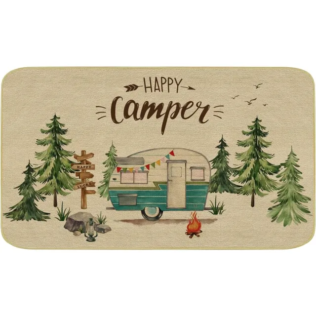 comfoyar Camper Van Deurmat, 43 x 75 cm, Vrolijke Camper Vuilvanger Mat, Deurmat, Binnen Niet-Glad Wasbare Deurmat voor Buitendecoratie van de Camper. Happy Camper.