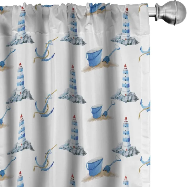 ABAKUHAUS Vuurtoren gordijnen – 2x75x225 cm – microvezel – blauw/wit Blauw Wit