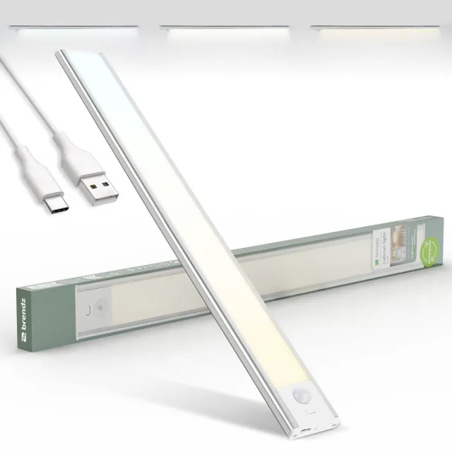 Brendz LED Kastverlichting met bewegingssensor, 40 cm, USB-C Oplaadbaar, Dimbaar, Magnetisch, 3 Kleurtemperaturen, Draadloos, Kastverlichting op Batterij, Zilver Zilver - 40 cm