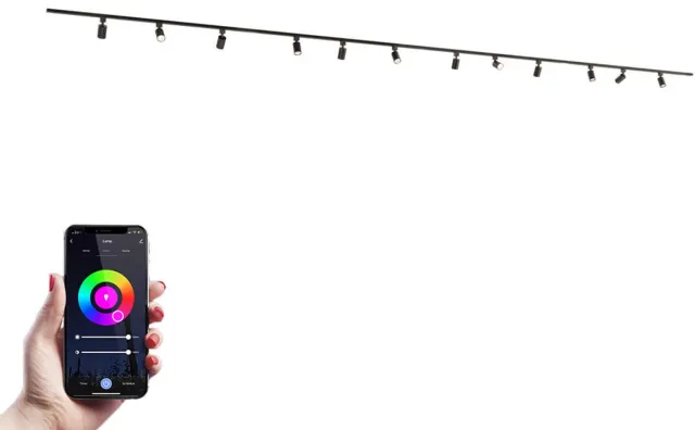 HOFTRONIC railverlichting pakket recht – 6 meter – 12x RGBWW GU10 railspots – dimbaar – aluminium zwart – IP20 – modulair – 230V – smart verlichting woonkamer keuken kantoor