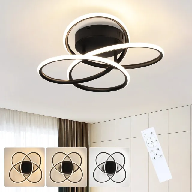NETTLIFE Plafondlamp LED - Zwart - 36cm - 3000-6000K Dimbaar - Moderne Keukenverlichting - met Creatief ontwerp - met Afstandsbediening - voor Slaapkamer | Woonkamer | Hotel - 44W