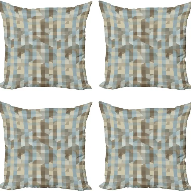 ABAKUHAUS Geometrisch Sierkussen Kussenhoes 4er Set, Zacht-Vertikal-Linie Ontwerp, Modern Accent Dubbelzijdige Digitale Print, 60 x 60 cm, Lichtbruin Crème Lichtblauw