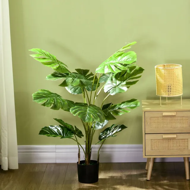 MODFU Kunstplant - Monstera Met Pot En Kunstmos - Kunststof - Groen - 120 Cm