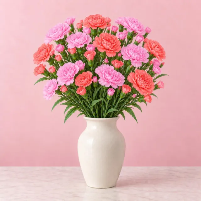 Mica Decorations Boeket Kunstbloemen - Anjers - H71 cm - in 2 kleuren roze mix - 8x stelen - met kleine bloemetjes en bladeren