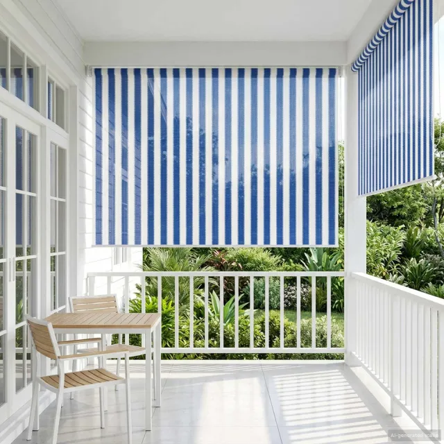 vidaXL Buitenrolgordijn 90% UV-blok Blauw en Witte Streep 220 x 230 cm