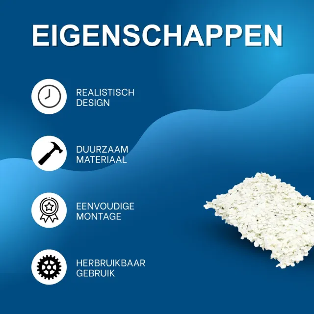 Happiq Bloemenwand – Voor Decoratie & Events – Set van 20 Kunstbloemen Panelen 60×40 cm, Zijde en Kunststof – Wit White