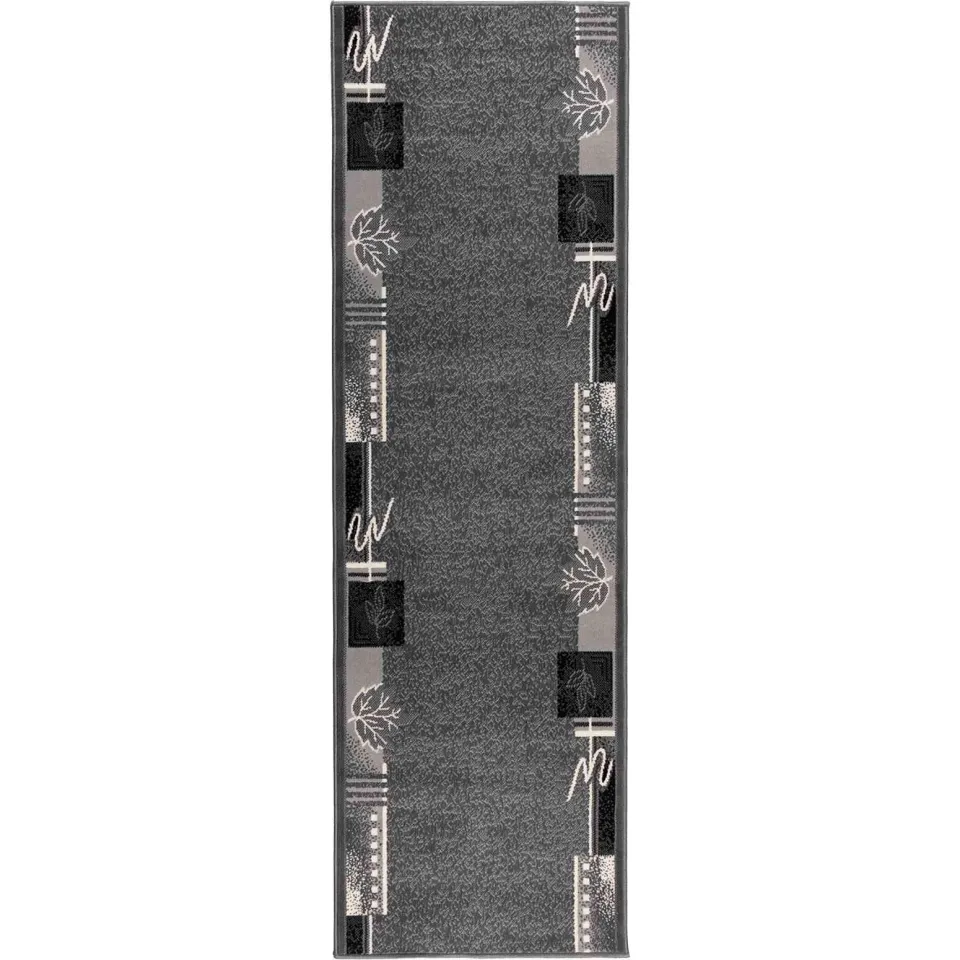 vidaXL Tapijtloper FLORNES Geweven Grijs Bladeren 100 x 150 cm PP 7 mm