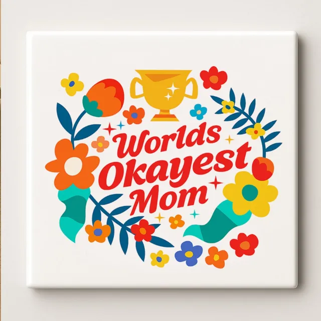 Nevolis World’s Okayest Mom Tegel – 15x15cm Keramische Wanddecoratie – Grappig Moederdag Cadeau Idee voor Mama, Keuken of Woondecoratie Multi Color