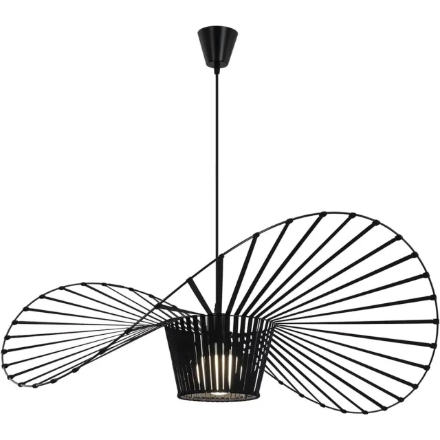 Glitzerlife Hanglampen - Vintage retro design - E27 pendellamp - verstelbare hoogte - polyurethaan & glasvezel - Ø100cm - zwart - hanglampen eetkamer woonkamer Zwart-100cm