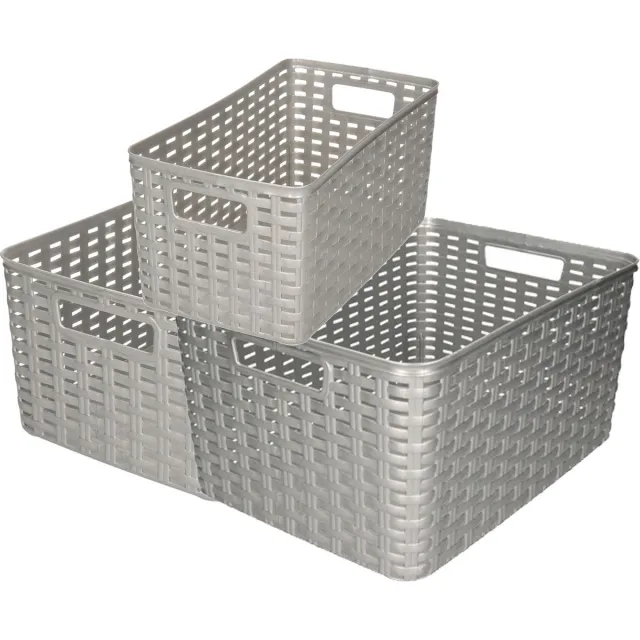 Forte Plastics Set van 8x stuks opbergboxen/opbergmandjes rotan zilver kunststof met inhoud 5 en 10 en 18 liter