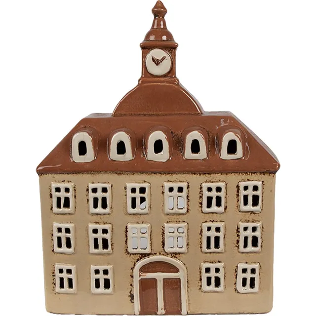 Clayre & Eef Waxinelichthouder Huis 20x10x26 cm Beige Bruin Keramiek