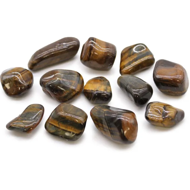 Ancient Wisdom Zak met 12 middelgrote Afrikaanse trommelstenen - Tijgeroog - Varigated