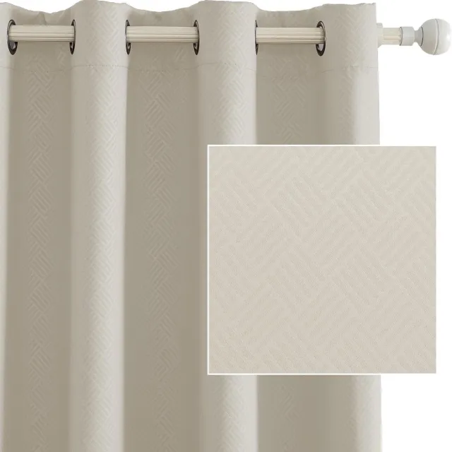 Famanu Set Van 2 Thermische Verduisterende Gordijnen - CM - Warmte - Isolerende Gordijnen - Geschikt Voor Woonkamer Slaapkamer - Modern Design Met Oogjes - Beige