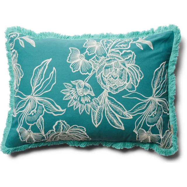 Riviera Maison Kussensloop bloemenprint 65x45 cm, Kussenhoes, decokussen rechthoek - RM Salinas Pillow Cover - Blauw - Katoen