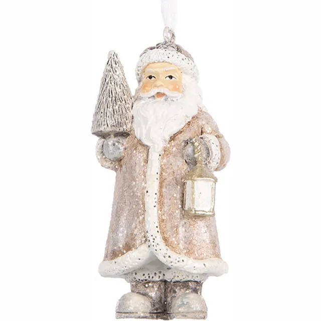 Clayre & Eef Kersthanger Kerstman 9 cm Beige Kunststof