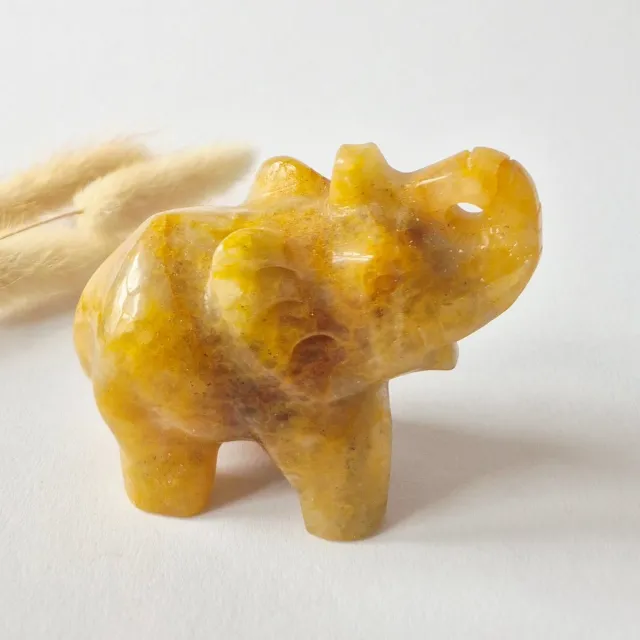 Moonlight Gemstones Golden healer Edelsteen Olifant 7x5cm – Handgesneden Kristallen Beeldje Meerkleurig