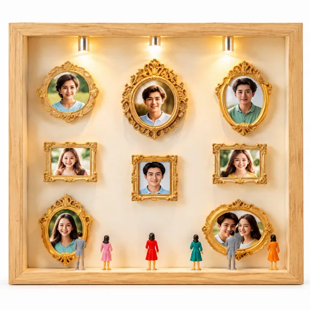 SWGOTA Zwarte MDF-displaylijst met 2 lampjes - Binnenmaat 20 x 25 cm - Holle 3D-lijst voor op tafel