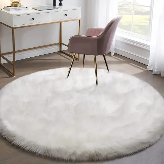 Velmio Vloerkleed - Pluizig Tapijt - Vloertapijt - Diameter - Voor Slaapkamer of Woonkamer - Rond - Wit