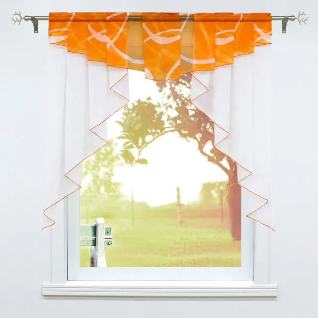 Ibenzoa Vitrage voor keuken en kleine ramen met plooiband en trekkoord, transparant voile gordijn in oranje tint
