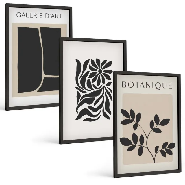 TULUP 4-Delige Schilderij Set - Abstracte bloemenpatronen en geometrische vormen - 40 x 60 cm - Decoratieve Schilderijen - Woonkamer - Interieur - Muurdecoratie Zwarte lijst
