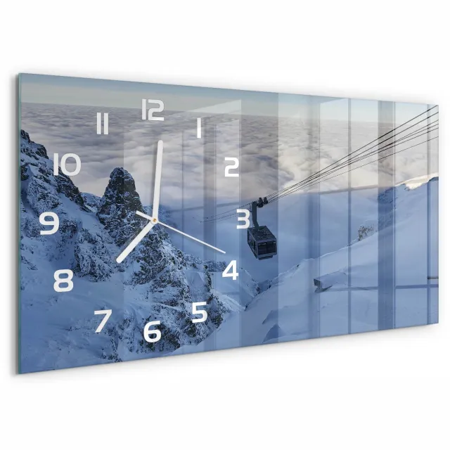 TULUP Wandklok - Achtbaan Glazen Wandklok Design - 60x30 cm - Wit Klok Glas Met Opdruk - Witte handen - Rechthoekige Klok - Wandklok Glas Met Motief - Decoratieve Glazen Klok
