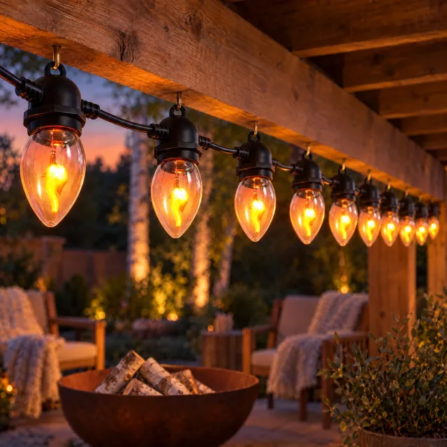 Cheqo LED Vlamverlichting Warm Wit - Lichtsnoer met Vlameffect - 10 Vuur Lampjes - Sfeerverlichting voor Binnen en Buiten - Feestverlichting - Tuinverlichting - Lichtslinger - Snoerverlichting - Buitenverlichting - Terrasverlichting - IP44