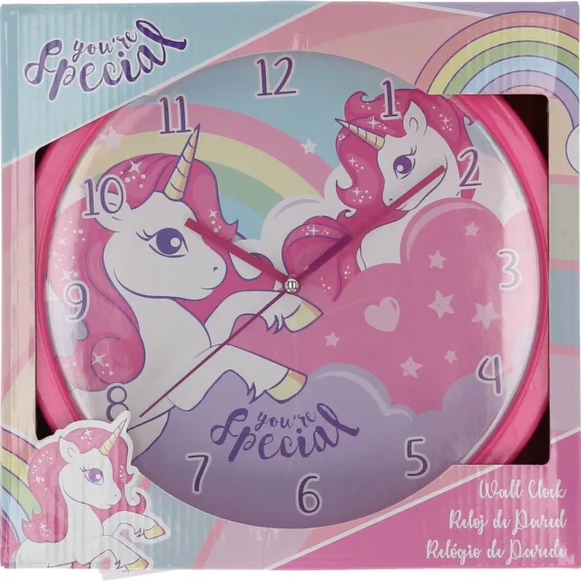 Kids Euroswan Eenhoorn Unicorn Wandklok - Klok - You`re Special - Rond - Roze