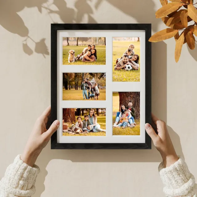 Homaxy Fotolijst - Fotolijst - Kan 5 Foto's Van 9 x 14 cm Met Rand Of 1 Foto Van 27 x 34 cm Zonder Rand Weergeven - Moderne Stijl - Zwart