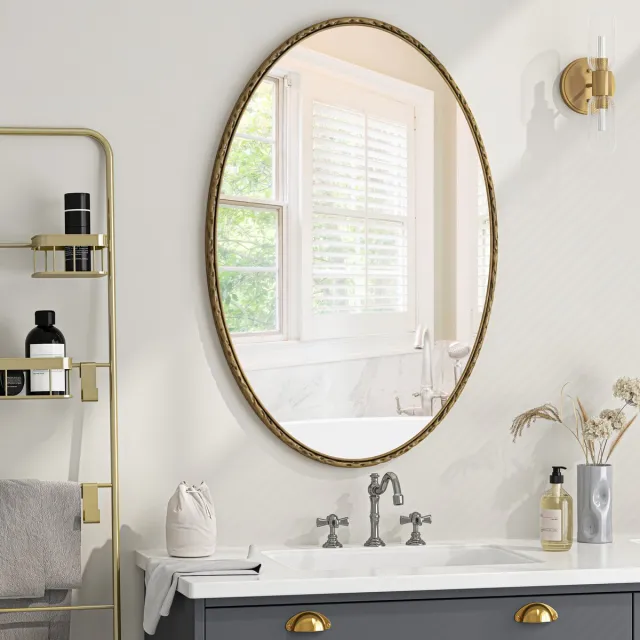 COVREO Wandspiegel 110x75 cm goud, glas en ijzer, ovaal voor badkamer