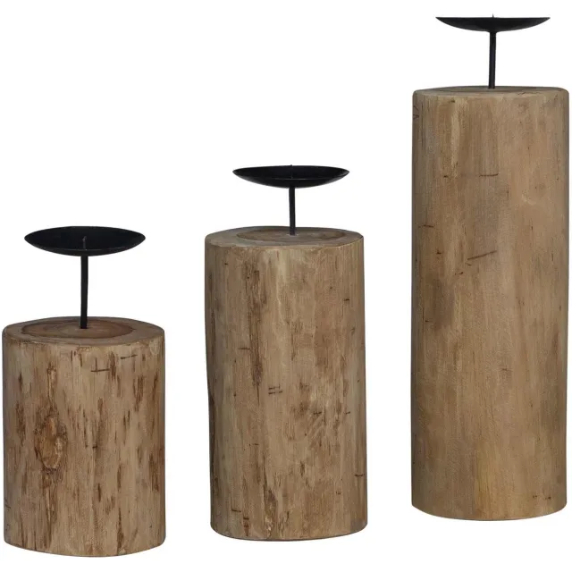 vidaXL Kaarsenhouder - 3 - st - Naturel - Massief - teakhout