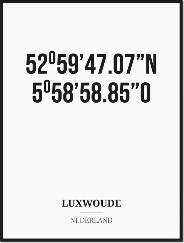Studio216 Poster/kaart LUXWOUDE met coördinaten zwart, wit