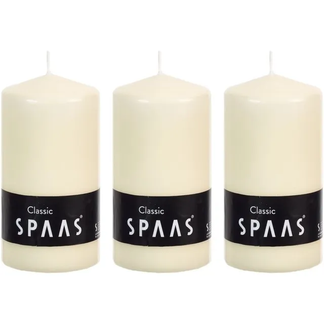 Spaas Cilinderkaars/stompkaars - ivoorwit - 3x - 6 x 10 cm - 25 branduren - horeca kaarsen