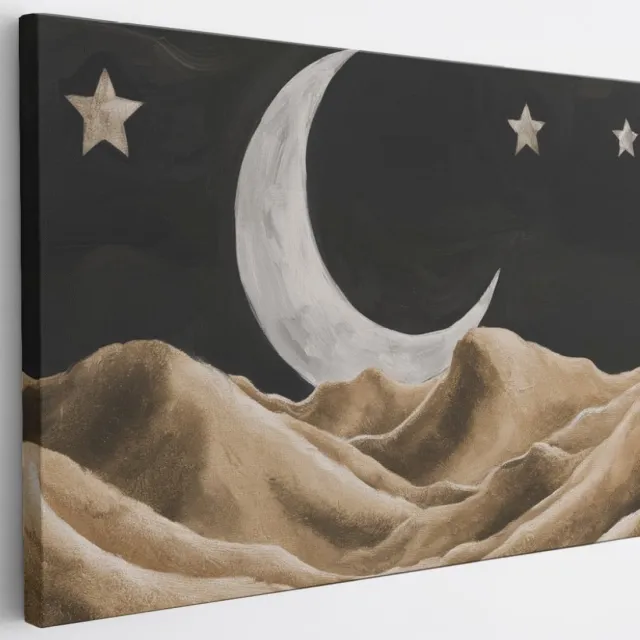 Saammp Canvas Schilderij - Maan met sterren - Abstract - 30x20 - Foto op canvas - Wanddecoratie - Muurdecoratie Woonkamer - Slaapkamer decoratie - Canvas Print Multicolor