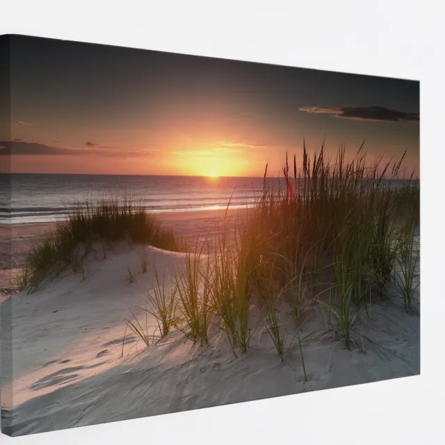 Saammp Canvas Schilderij - Zonsondergang - hoog gras - Strand en Zee - Duinen - 45x30 - Foto op canvas - Wanddecoratie - muurdecoratie Woonkamer - Slaapkamer decoratie - Canvas Print Multicolor