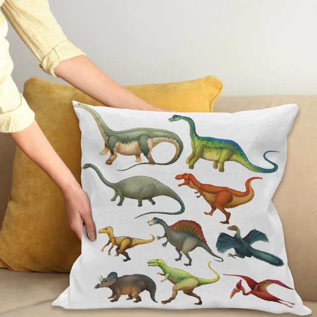 ABAKUHAUS Dinosaurier Kussenhoes, Jurassic Zusammensetzung, Water- en Vuilafstotend, Wasbaar, Dubbelzijdige Print met Ritssluiting, 45 x 45 cm, Meerkleurig