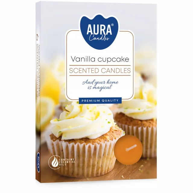 aura Geurtheelichtjes Vanille Cupcake 6 Stuks geel