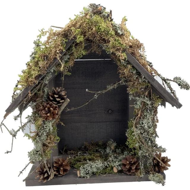 Garden Spirit Houten Kerststal met Mos – Handgemaakt - 22 x 36 x 36 cm Bruin