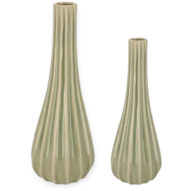 DK design Daan Kromhout - Vaas - Bloemenvaas - Set van 2 - Bottle - Keramiek - Groen - 28 en 36cm
